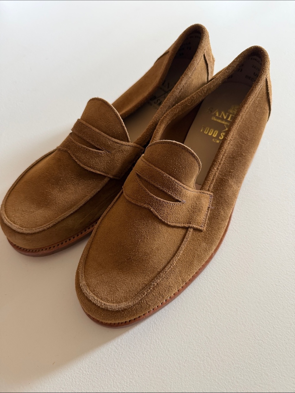 Todd Snyder X Sanders Suede Penny Loafers - Tan Brown Sz 8.5. Bag6